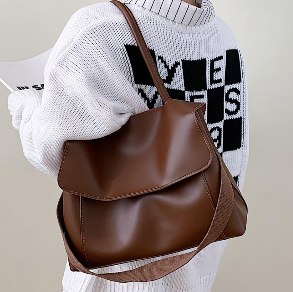 Back to College Vintage Large Tote bag 2021 Fashion New High quality PU Leather Women's Designer Handbag High capacity Shoulder Bags Armpit bag