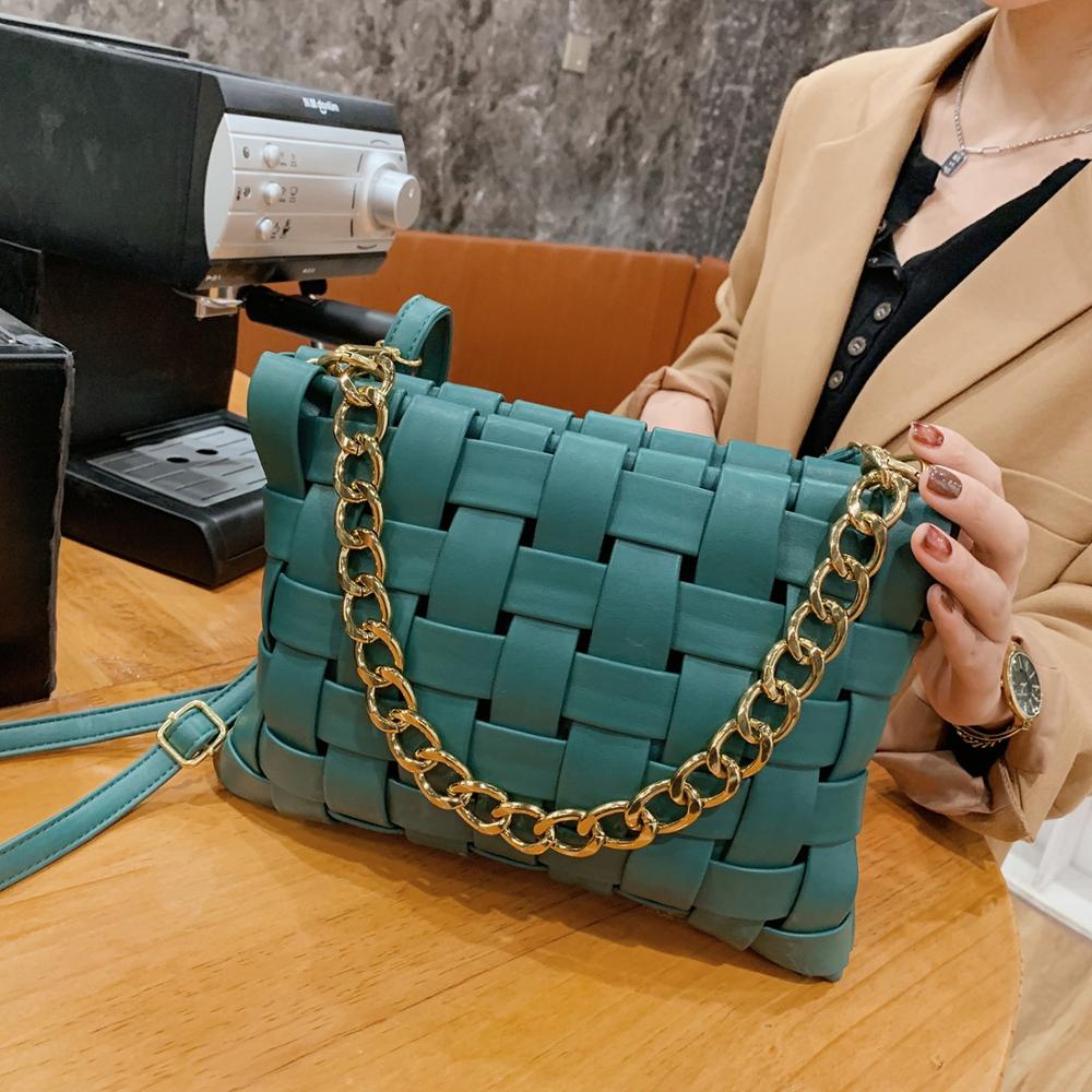Weave Design  PU Leather Crossbody Bags For Women 2020 Luxury Solid Color Shoulder Handbags Chain Cross Body Bag