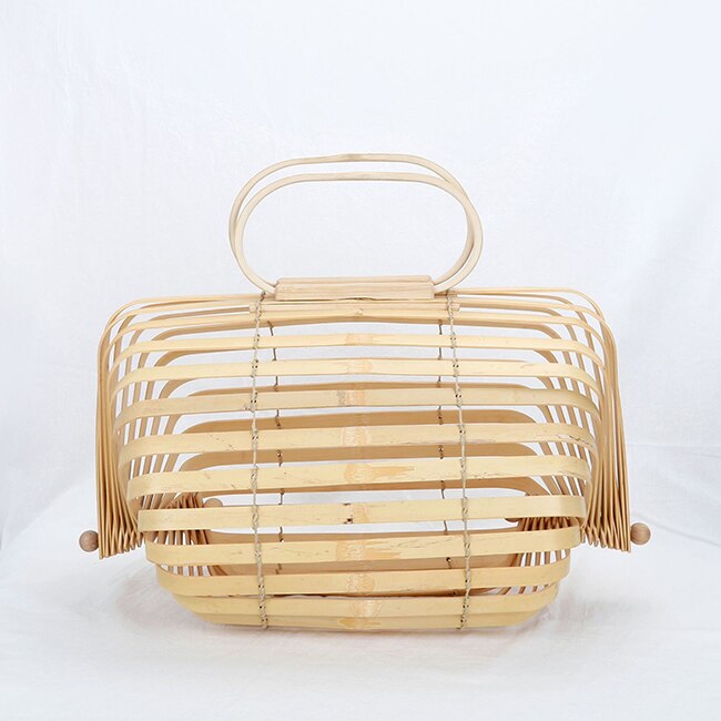 Summer Bamboo Beach Bag Women 2020 New Hand Woven Hollow Out Basket Wooden Purse Ladies Vacation Straw Bag Bohemia Sac Paille