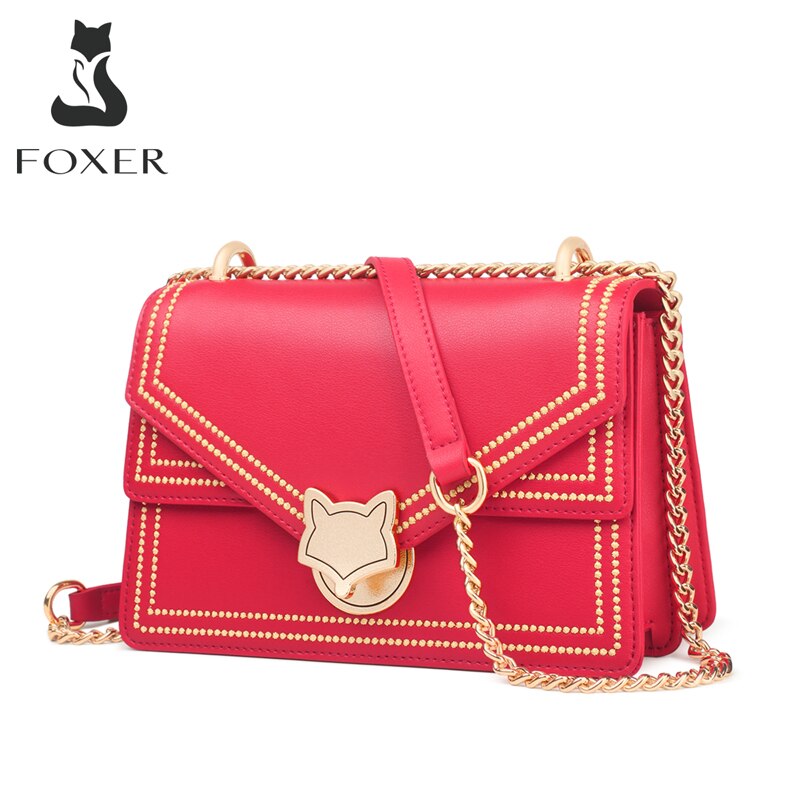 FOXER Cow Leather Brand Women's Bag Classic Diamond Lattice Shoulder Messenger Bags for Lady Fashion Small Crossbody Purse Bag