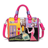 Arliwwi Super Quality Women Handbag Shoulder Boston Bag Tote Italian PU Bags Sac A Main Borse Cartoon Handmade Handbags P011