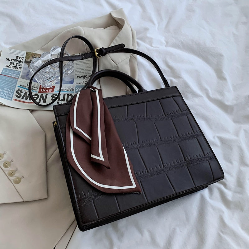 Christmas Gift Stone pattern Ribbon Tote bag 2021 New High-quality PU Leather Women's Designer Handbag High capacity Shoulder Messenger Bag