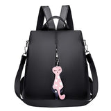 Multi-use Nylon Backpack Solid Color Large Daypack for Female Bagpack with Cat Pendant Women Simple Travel Shoulder Bags Pack