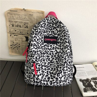 Christmas Gift Real Shot Color Leopard Print Backpack Japan And South Korea Large-capacity Tide Brand Joker Backpack Female Student Backpack