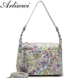 Arliwwi 100% Real Leather Functional Roomy Bags Women Genuine Leather Peacock Pattern Coating Colorful Handbags New GL02