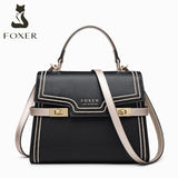 FOXER Fashion Female Cow Leather Handbags Brand Shoulder Bag Gentlewoman Large Capacity Commute Messenger Bag Lady Flip Totes