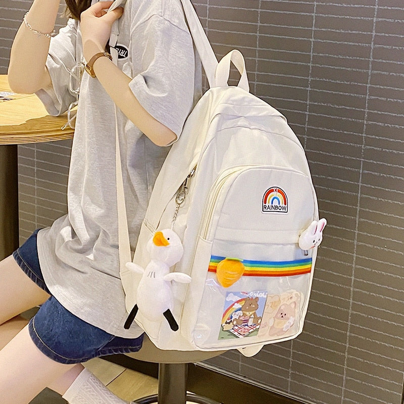 Christmas Gift Summer new Cute candy color women's backpack Teen color striped rainbow schoolbag Large-capacity laptop bag for female students