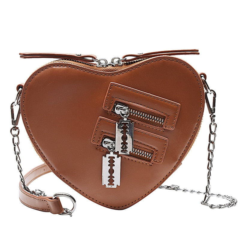 Christmas Gift Gothic Heart Blade Zipper Chain Crossbody Bags For Women Girl Casual Shoulder Purses And Handbags Techwear Summer Wallet Goth