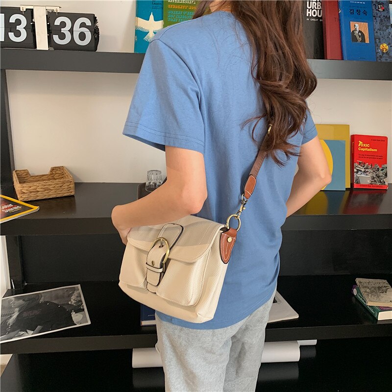 Vintage Wide straps women Shoulder Bag PU leather Crossbody messenge Bag bolsa feminina female Underarm Bag Travel handbag