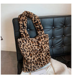Christmas Gift Fashion Leopard Plush Tote Designer Animal Printed Women Shoulder Bag Winter Soft Fluffy Shopper Bags for Women Handbags 2021