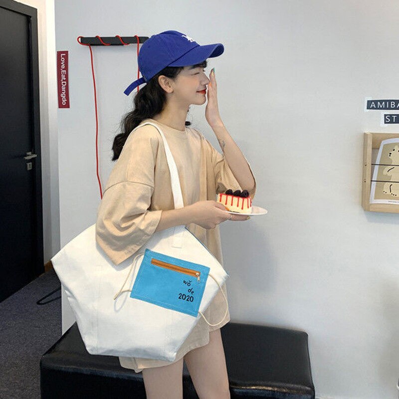 Canvas Women's Shoulder Bag Use on both sides ladies Handbags Large capacity Creative mask design big Tote Bag Shopping Bag