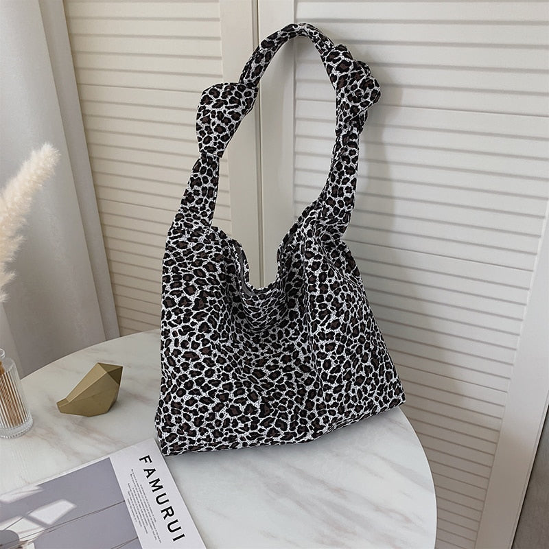 Leopard Pattern Handbags For Women Large Capacity Canvas Casual Shoulder Bag Female Shopping Tote Bag Fashion Students Books Bag