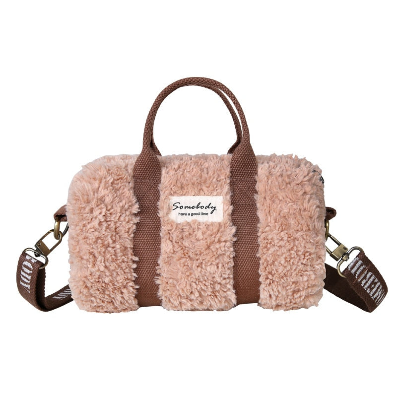 Christmas Gift Winter Lambswool Handbag Designer Small Soft Plush Crossbody Bags for Women Fashion Wide Strap Women Shoulder Bag 2021 Mini Bag