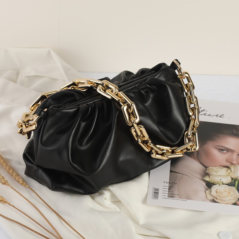 Vvsha Women Shoulder Handbags PU Leather Crossbody Bags for Ladies 2022 Fashion Chains Design Mini Bags Pleated Travel Messenger Bag