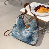 Fashion Flower women shoulder bags large capacity Brand design big lady handbag National Style Female Crossbody Bag bolsa blue