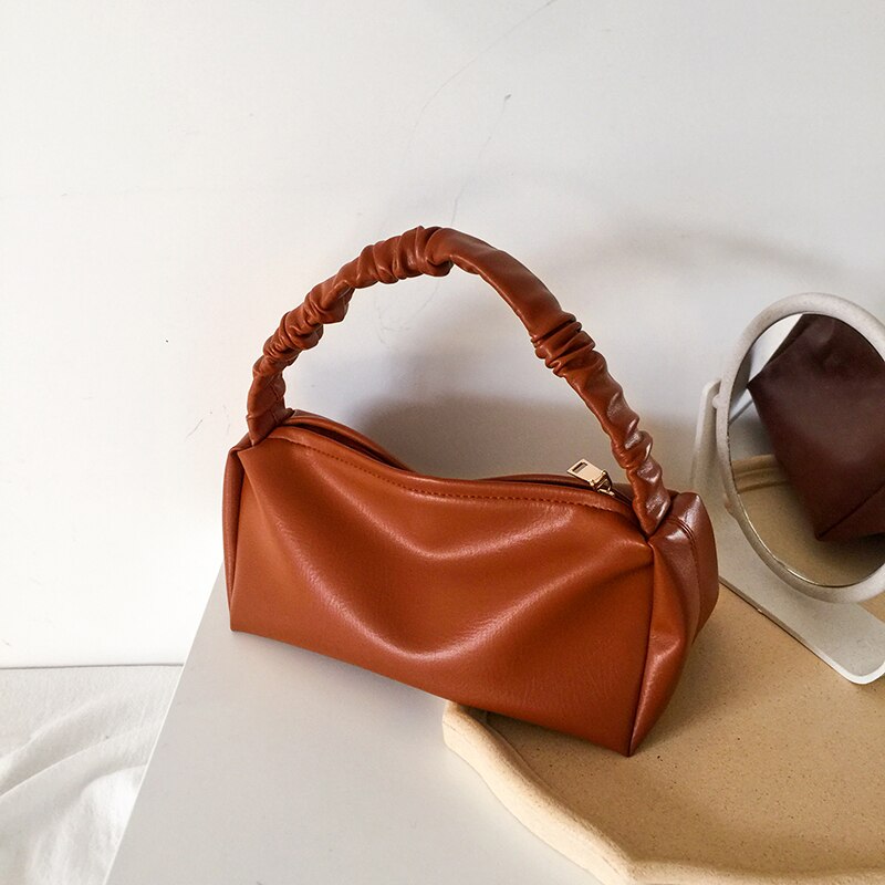 Pleated Tote bag 2021 Fashion New High-quality PU Leather Women's Designer Handbag Vintage High capacity Armpit bag Hand bag