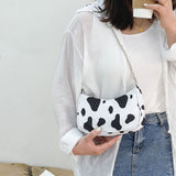 Fashion Women Nylon Cow Pattern Shoulder Bags Printing Youth Ladies Vintage Chian Underarm Bags Small Purse Handbags Totes 2021
