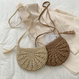 Fashion Woven Crossbody Bags for Women Straw Handmade Shoulder Bags Summer Casual Vacation Beach Small Messenger Bags Handbags