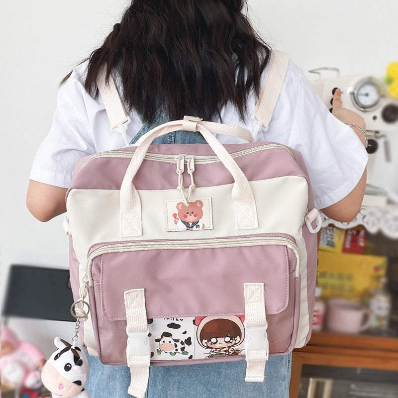 DCIMOR New Multifunction Waterproof Nylon Women Backpack Female Contrast Color Small Schoolbag Lovely Mini Book Bag for Girls