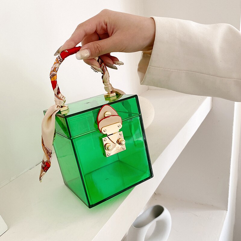 Back to College Acrylic Transparent Tote Box bag 2021 Fashion New High-quality PVC Women's Designer Handbag Ribbon Handbag Travel Bag Purses