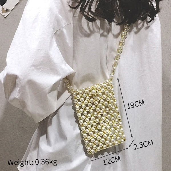 Vvsha Hand Woven Pearl Handbags Women 2022 Luxury Small Beaded Flap Box Pearl Clutch Purses And Handbag Ladies Mini Cross Body Bag