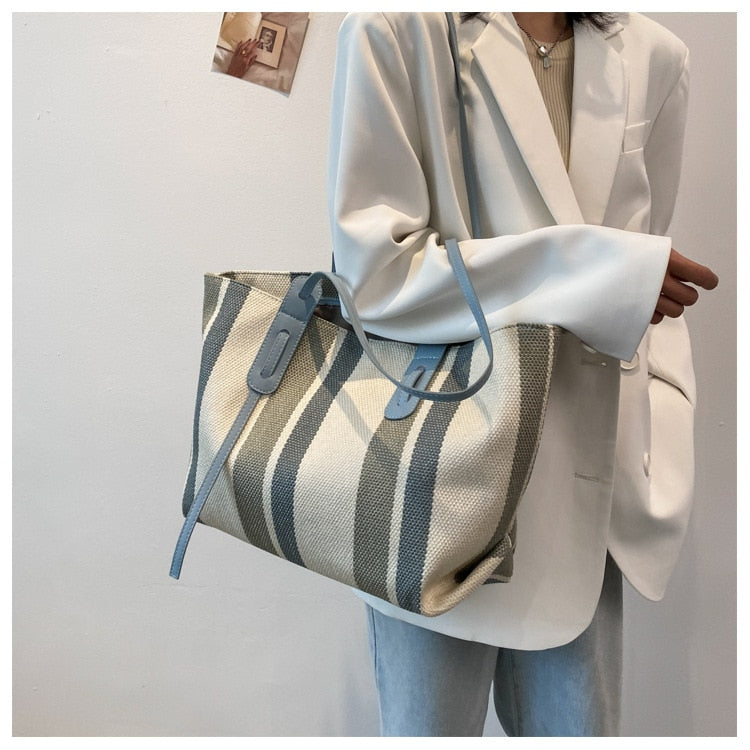 Luxury Stripe Designer women big totes High Capacity ladies Handbag 2021 Fashion Brand Designer Shopper bags Canvas Shoulder Bag