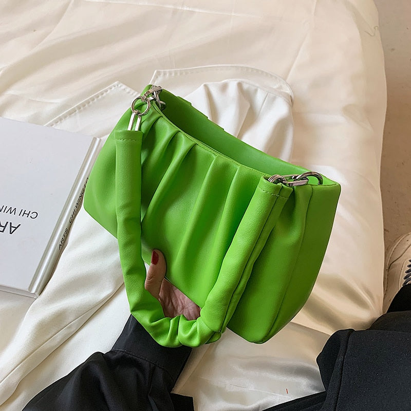 Christmas Gift Green Orange Folds Small Soft PU Leather Underarm Crossbody Bags for Women 2021 Trend Luxury Fashion Shoulder Handbag