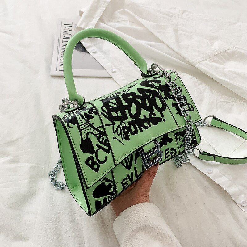 Vvsha Handbags High Quality Luxury Chain Bag Fashion Graffiti Painted Leather Crossbody Bags For Women Small Letter Bag