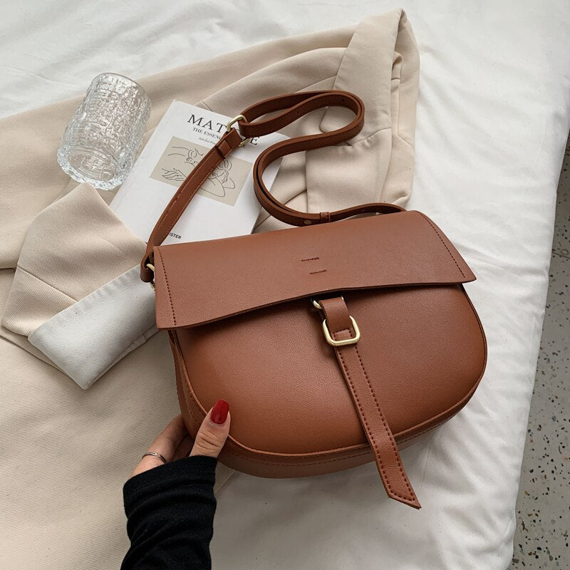 Small PU Leather Saddle Crossbody Bags for Women 2021 Winter Simple Solid Color Luxury Shoulder Underarm Handbags and Purses