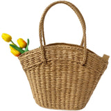 Summer Straw Woven Bag Woven Straw Bag Portable Basket Beach Seaside Vacation Bag Rattan Bag Large Capacity Shopping Bag