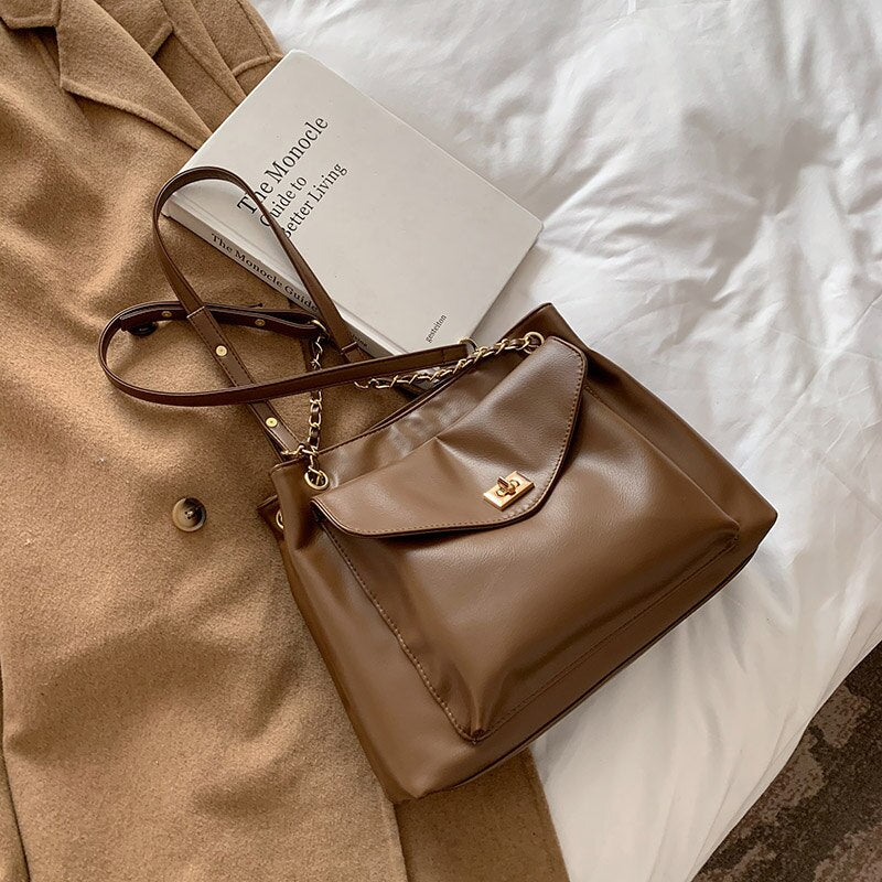 Back to College Vintage Large Tote bag 2021 Fashion New High-quality PU Leather Women's Designer Handbag High capacity Shoulder Messenger Bag