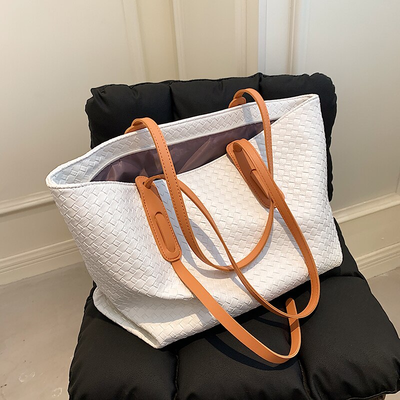 Christmas Gift Classical Weave Designer PU Leather High Capacity Handbag for Women 2021 Brand Lady Travel Shopper Tote Shoulder Shopping Bag