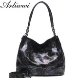 Arliwwi Brand 100% Real Leather Shiny Flower Female Handbags Pewter Chain Genuine Suede Cow leather Embossed Bags GY15