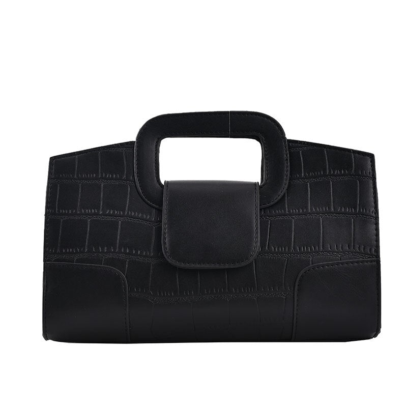 Ladies document bag stone pattern handbag commuter bag solid color leather shoulder bag personality female bag