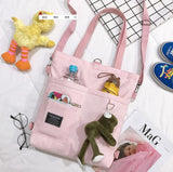 Christmas Gift Canvas Women Handbag Shoulder Bags Large Capacity Simple Folding Handbags Tote Shopping Bag with Frog Pendant Book Bags for Girl