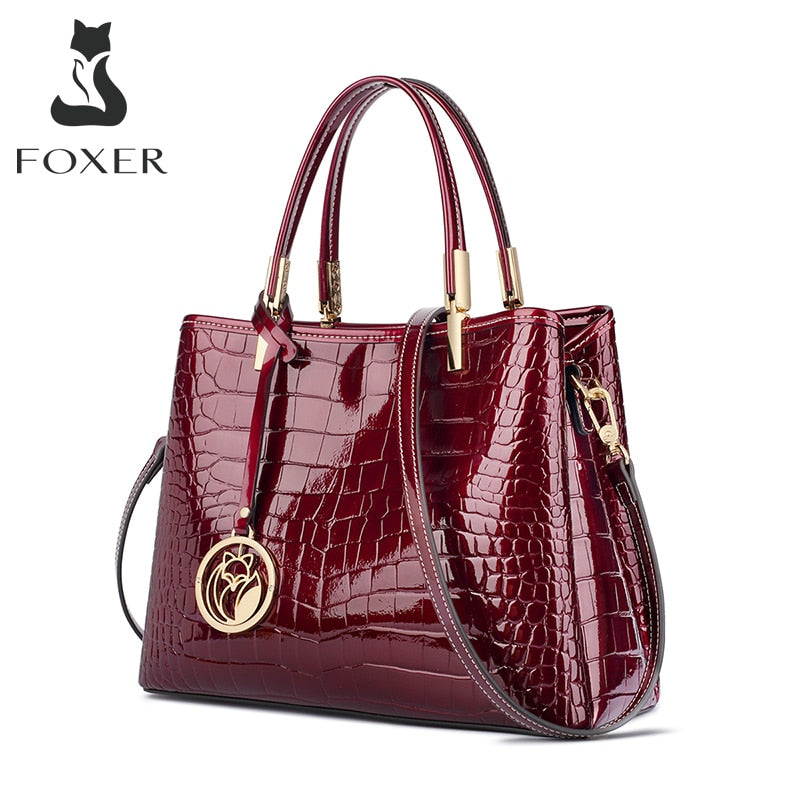 FOXER Fashion Women's Top Handle Bag Crocodile Pattern Lady Leather Shoulder Tote Bags Classical Brand Female Cross body Handbag