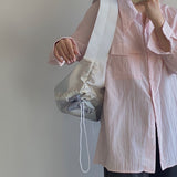 Graduation Gift Fashion Design Women Canvas Print Shoulder Bag Large Capacity Ladies Drawstring Underarm Bags Student Travel Casual Tote Handbag