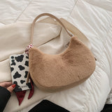 с доставкой Winter Soft Faux Fur Underarm bag Shoulder Bags For Women 2021 Warm Small Lady Trending Designer Handbags And Purses