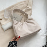 Christmas Gift Cute Solid Color Small Soft PU Leather Baguette Shoulder Bags for Women 2021 Simple Handbags and Purses Female Travel Totes
