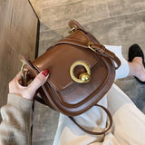 Christmas Gift PU Leather Saddle Bags For Women 2021 Fashion Shoulder Simple Bag Lady Solid Color Solid Handbags