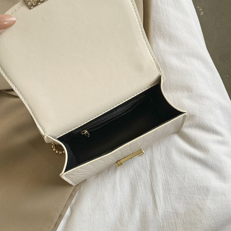 Fashion Small Stone Pattern Chain Shoulder Bags for Women 2021 New Trend White Designer Handbag Totes with Coin Purse Female