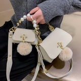 Christmas Gift Mini Pearl Tote Bag 2021 Fashion New High-quality Matte PU Leather Women's Designer Handbag Hairball Shoulder Messenger Bag