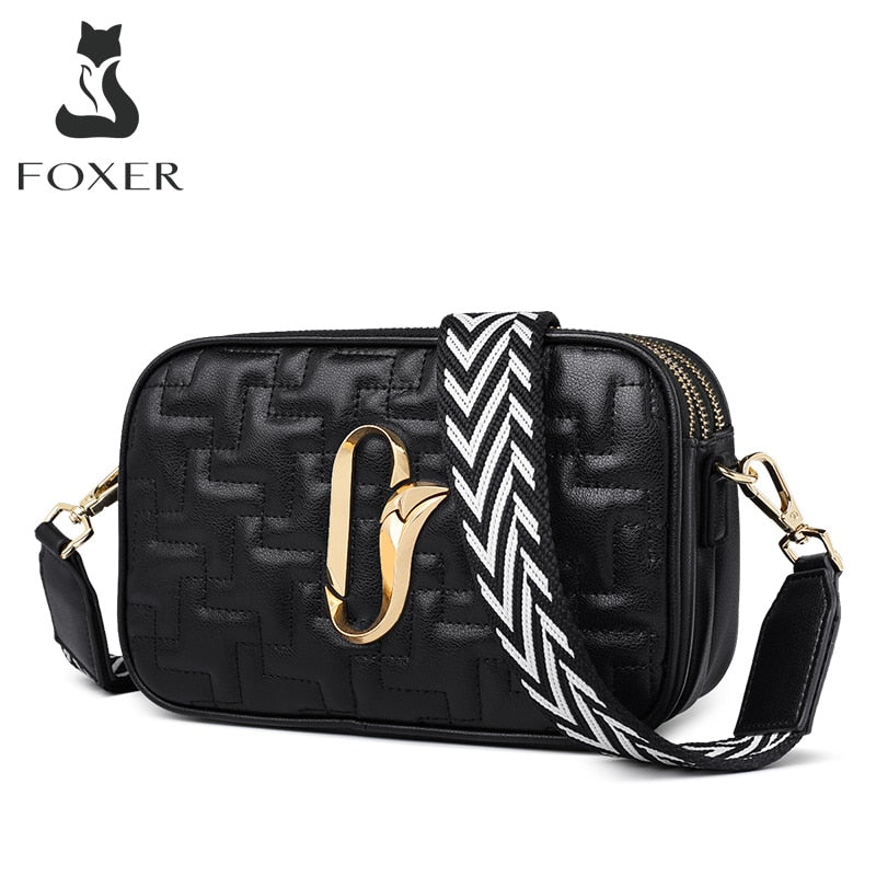 Foxer Women Leather Shoulder Bags Three-tier Large Capacity Cross body Bags for Lady Small Zipper Bag Female Phone Purse Bag
