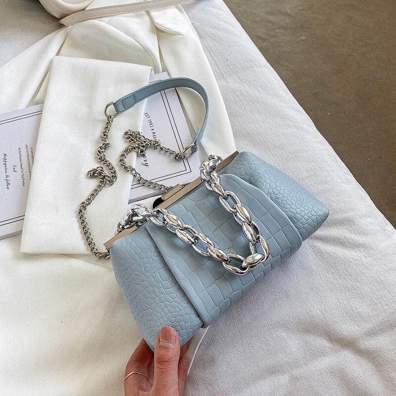 Christmas Gift Clip Design Small Stone Pattern PU Leather Crossbody Shoulder Bags For Women 2021 Summer Thick Chain Handbags Female Totes