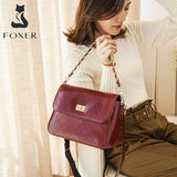 FOXER Cow Leather Women's Commute Handbag Large Capacity Stylish Shoulder Flap Bag for Female Casual Girl's Flap Messenger Bag