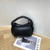 Christmas Gift [EAM] Women New Half Moon Woven Twist Handle Handbag Pu Leather Personality All-match Top-handle Bag Fashion Tide 2021 18A3303