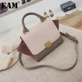 Christmas Gift [EAM] Women New Contrast Color Luxury PU Leather Flap Personality All-match Crossbody Shoulder Bag Fashion Tide 2021 18A1328
