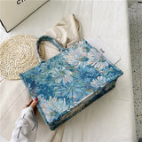 Christmas Gift painting Flower Luxury Brand Large Canvas Tote 2021 Summer Trends Women's Designer Handbag High Capacity To Handle Shoulder Bags