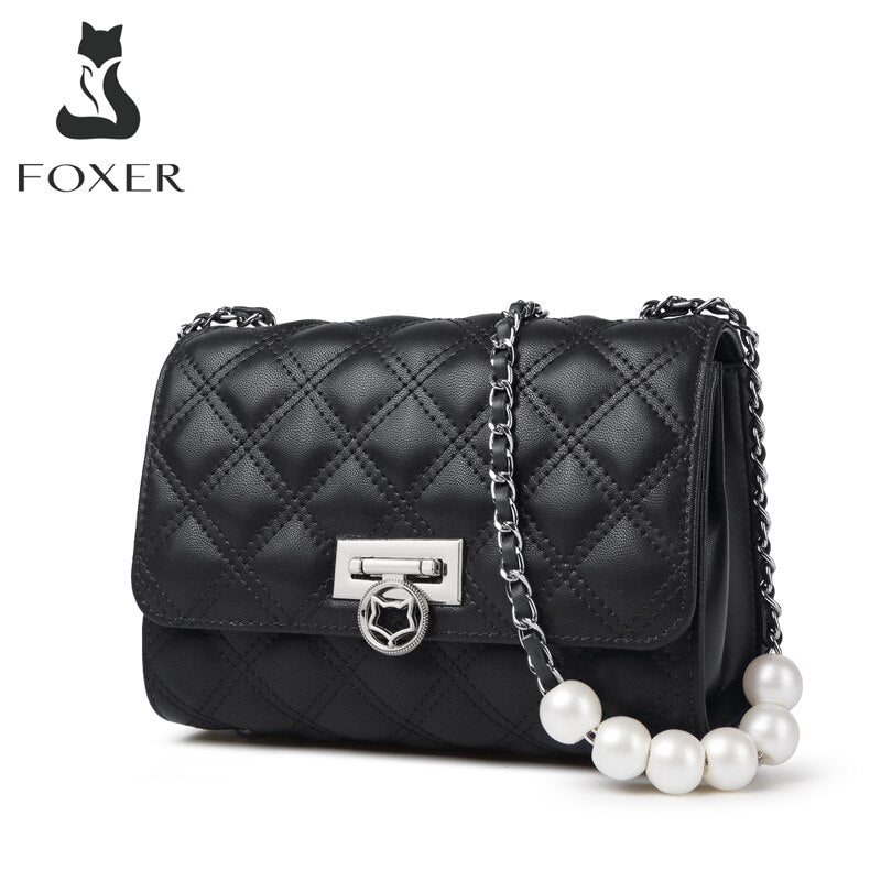 FOXER 2021 Fashion Lattice Bag for Women Small Shoulder Bag Cow Leather Lady Casual Crossbody Bags Classic Brand Messenger Bags