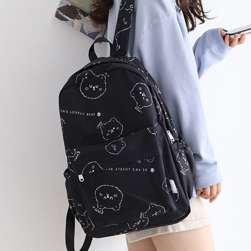 Back to College Cartoon Pattern Canvas Backpack for Teenagers Girls Women Casual Large Capacity Kids School Bag  Simple Travel Backpacks Mochila